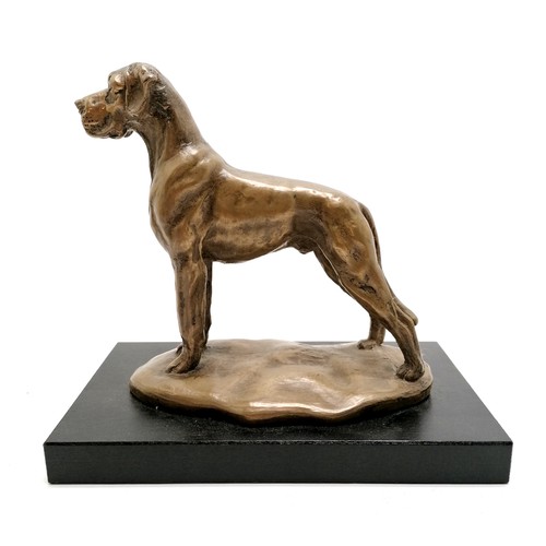 200 - E. Kuolikis bronzed Great Dane dog figure on a wooden base 16cm high - no obvious damage