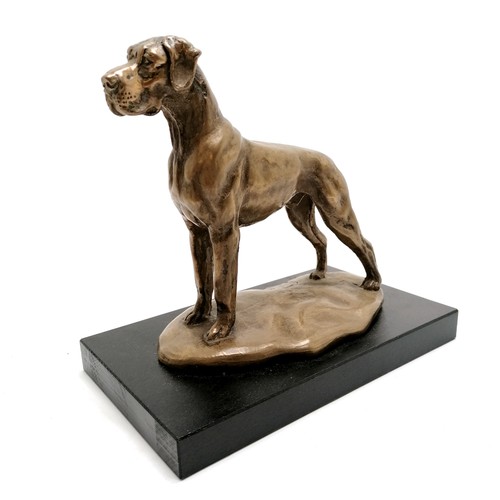 200 - E. Kuolikis bronzed Great Dane dog figure on a wooden base 16cm high - no obvious damage