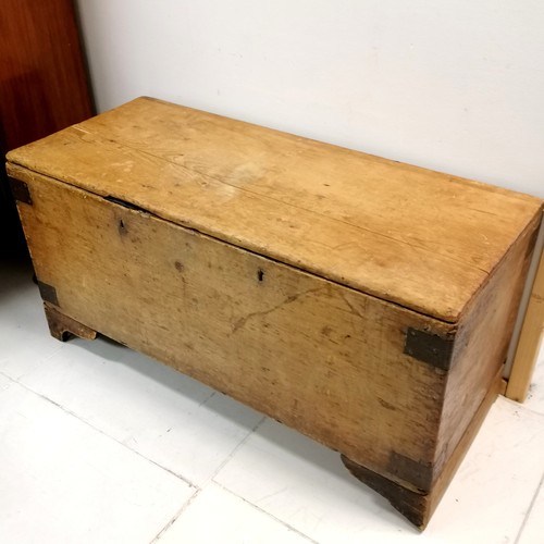 209 - Large antique pine blanket chest with iron strapwork detail - has some old repairs - L112cm x D47cm ... 