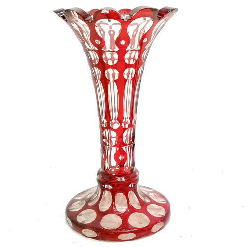 214 - Antique Bohemian red glass lustre vase 28cm high and chips to the rim T/W 5 other items