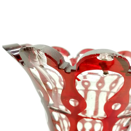 214 - Antique Bohemian red glass lustre vase 28cm high and chips to the rim T/W 5 other items