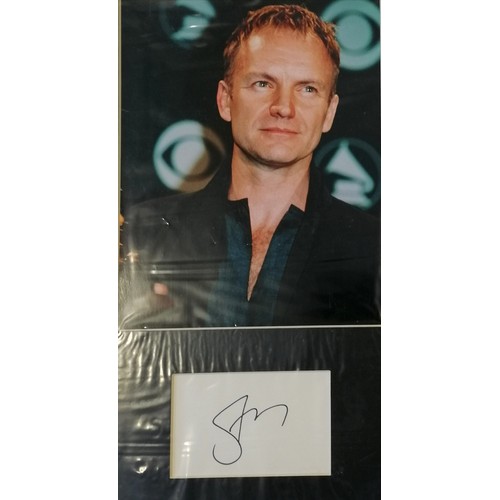 218 - Mounted photograph + autograph of Sting - 41cm x 30.5cm t/w 4 photographs (2001) ~ Gordon Matthew Th... 