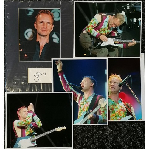 218 - Mounted photograph + autograph of Sting - 41cm x 30.5cm t/w 4 photographs (2001) ~ Gordon Matthew Th... 