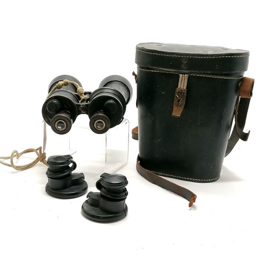 225 - WWII German kriegsmarine military binoculars 7x50 beh #461885 with original rubber caps and Wehrmach... 