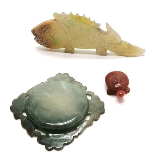 232 - Hand carved jade fish (tail a/f) + brush wash, Mexican metal box, Isabel Florrie Saul (1895–1982) mi... 