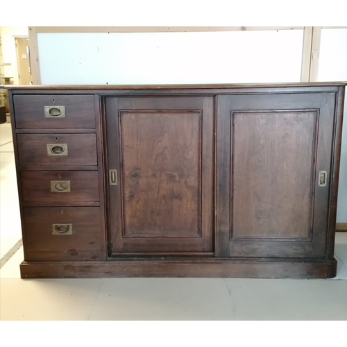 236 - Antique mahogany cupboard of drawers and 2 sliding doors with sliding doors with flush brass handles... 