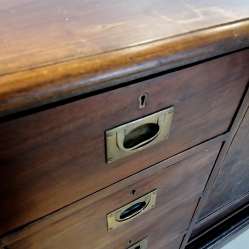 236 - Antique mahogany cupboard of drawers and 2 sliding doors with sliding doors with flush brass handles... 