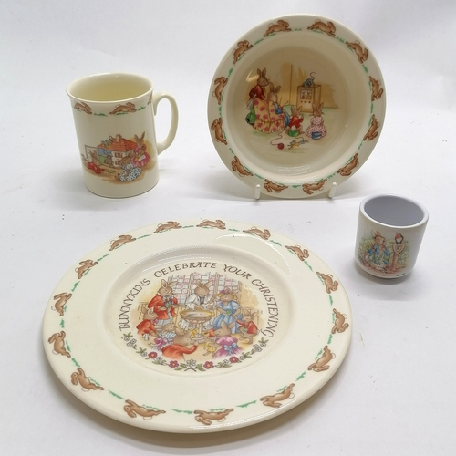 238 - 3 x Royal Doulton bunnykins - mug, bowl & plate (20.5cm diameter) t/w plastic eggcup