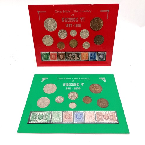 243 - 2 x display cards with coins / stamps George V (1911-36) & George VI (1937-52)