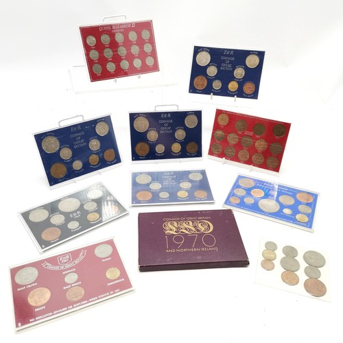 247 - 11 x pre-decimal GB coin sets inc sixpence set & 1970 farewell LSD coinage