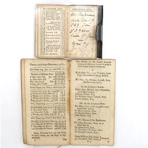 253 - 2 x almanacs ~ 1848 Tilt's miniature almanack & 1781 (John) Goldsmith alamanck ~ both are have wear ... 