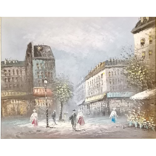 271 - Burnett signed oil painting on canvas of a continental street scene - gilt frame 52cm x 62cm