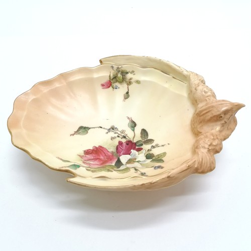 273 - Antique Royal Worcester blush ivory unusual bird decorated pedestal dish with floral and gilded deco... 