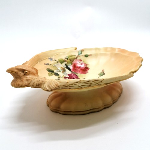 273 - Antique Royal Worcester blush ivory unusual bird decorated pedestal dish with floral and gilded deco... 