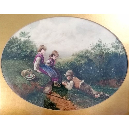 281 - 1888 Mabel Tapp(?)  painted ceramic plaque 'The Birds nest' after Myles Birket Foster (1825–99) ~ wi... 