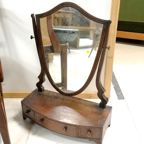 290 - Antique elm country chair - has an old split to the seat T/W a mahogany dressing table swing mirror ... 