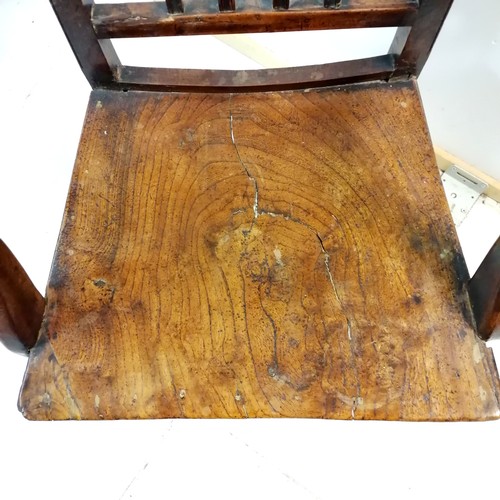 290 - Antique elm country chair - has an old split to the seat T/W a mahogany dressing table swing mirror ... 