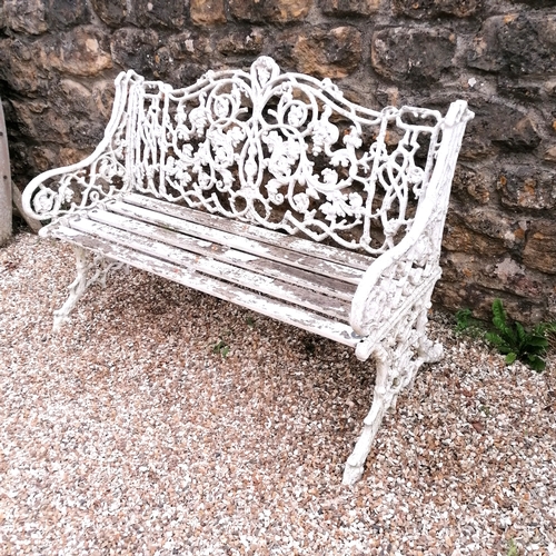 1 - Coalbrookdale design aluminium rustic pattern garden bench - has damage to the wooden slats otherwis... 