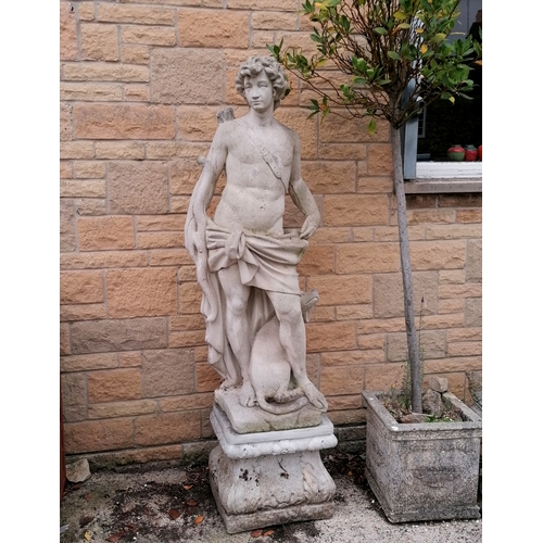 2 - Large scale figure of Apollo the hunter with dog on a square pedestal base - total height approx 175... 