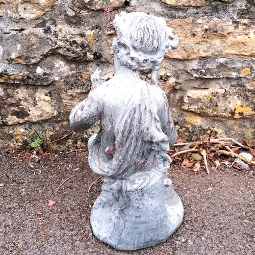 4 - Set of 3 antique seated putti lead figures holding flowers - no obvious damage - 45cm high