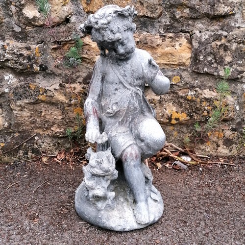 4 - Set of 3 antique seated putti lead figures holding flowers - no obvious damage - 45cm high