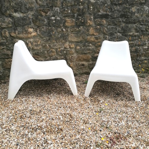 6 - Pair of contemporary moulded garden chairs 70cm high x 72cm wide x 90cm long ~ SOLD IN AID OF LOCAL ... 