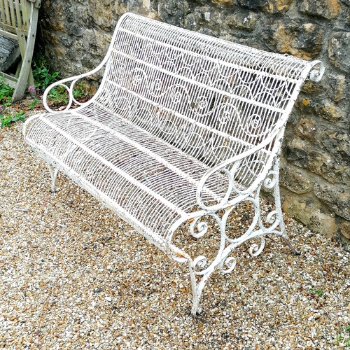 7 - Antique 3 seater wirework bench - small amount of damage in overall good used condition - 122cm x 82... 