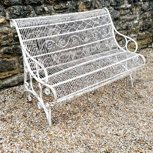 7 - Antique 3 seater wirework bench - small amount of damage in overall good used condition - 122cm x 82... 