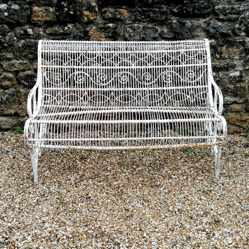 7 - Antique 3 seater wirework bench - small amount of damage in overall good used condition - 122cm x 82... 