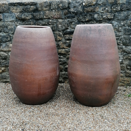 9 - Very large pair of brown glazed olive pots/planters - 52cm diameter x 128cm high