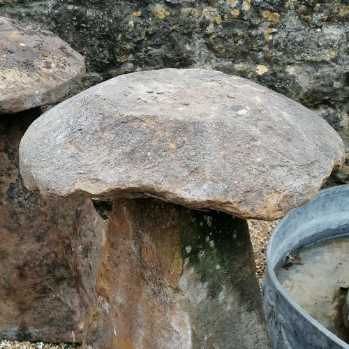 10 - 3 antique carved stone staddle stones - tallest 90cm