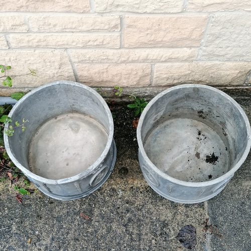 12 - Antique pair of circular lead planters - no obvious damage - 34cm diameter x 25cm high