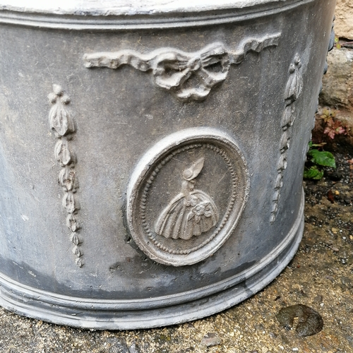 12 - Antique pair of circular lead planters - no obvious damage - 34cm diameter x 25cm high