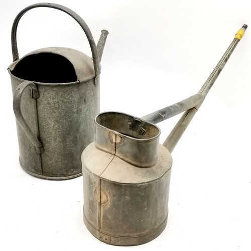 26 - 2 vintage galvanised watering cans 1 has lost it's handle - largest 41cm high