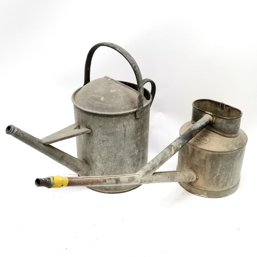 26 - 2 vintage galvanised watering cans 1 has lost it's handle - largest 41cm high