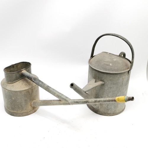 26 - 2 vintage galvanised watering cans 1 has lost it's handle - largest 41cm high