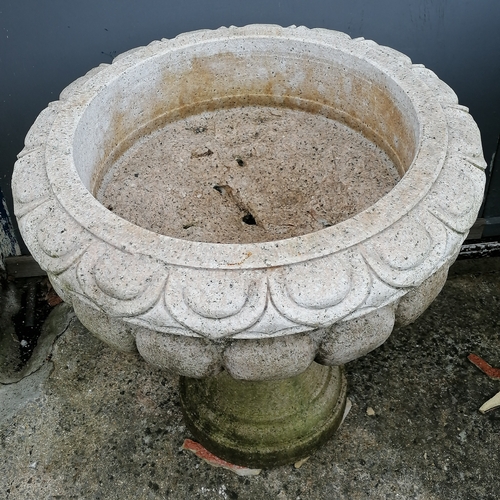 27 - Impressive pair of carved granite urns on pedestals in 2 parts - 70cm diameter x 74cm high