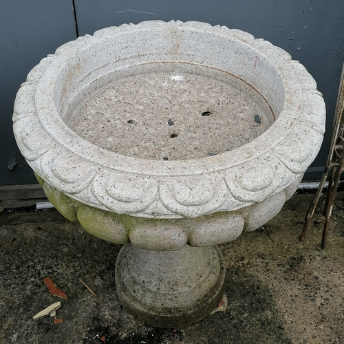 27 - Impressive pair of carved granite urns on pedestals in 2 parts - 70cm diameter x 74cm high