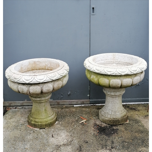 27 - Impressive pair of carved granite urns on pedestals in 2 parts - 70cm diameter x 74cm high