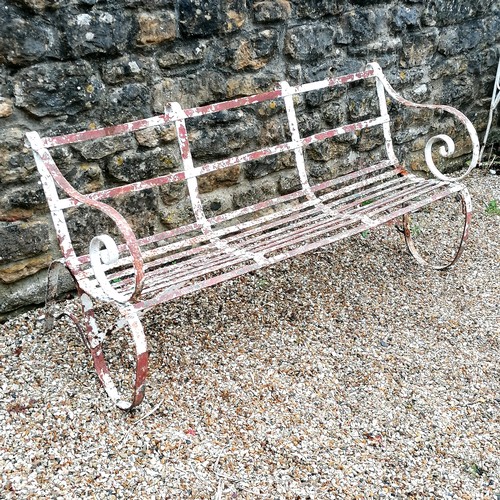 30 - Antique iron strapwork 3 seater bench in overall good used condition - 151cm x 74cm x 52cm