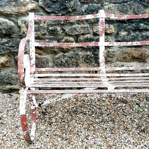 30 - Antique iron strapwork 3 seater bench in overall good used condition - 151cm x 74cm x 52cm