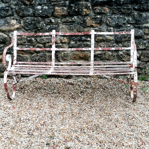 30 - Antique iron strapwork 3 seater bench in overall good used condition - 151cm x 74cm x 52cm