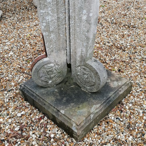 31 - Carved Portland stone sundial base with bronze sundial - 38cm diameter x 104cm high