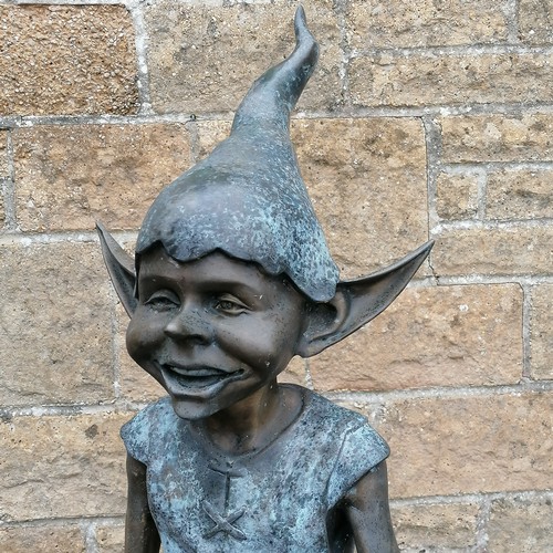 32 - Large scale bronze sculpture of a pixie seated on a mushroom - total height 160cm