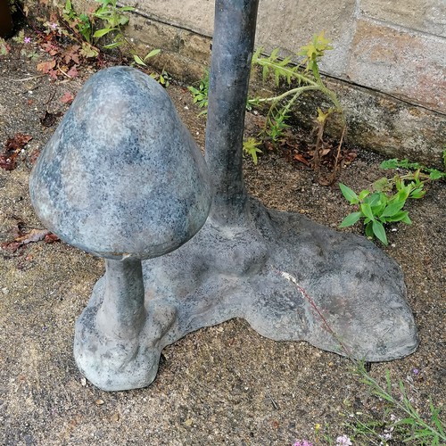 32 - Large scale bronze sculpture of a pixie seated on a mushroom - total height 160cm