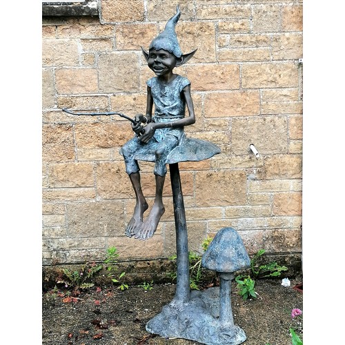 32 - Large scale bronze sculpture of a pixie seated on a mushroom - total height 160cm