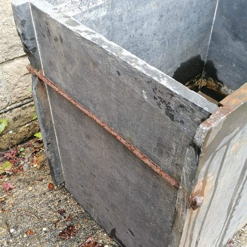 33 - Antique slate water trough/cistern with cast iron detail - watertight - 44cm x 67cm x 59cm