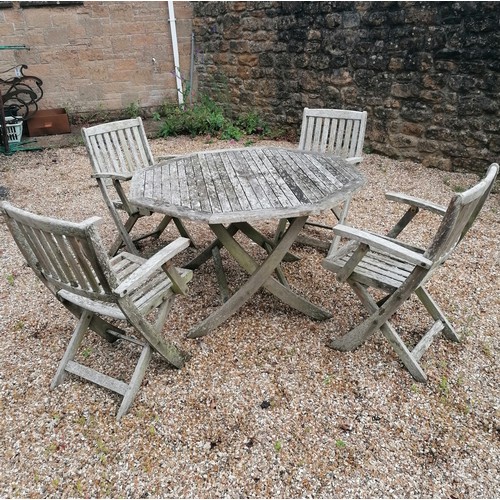 39 - Nova teak hexagonal folding table and 4 folding chairs - In good used condition - table measures 121... 