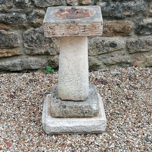 50 - Square birdbath on a pedestal in 2 parts - total height 67cm x 36cm diameter