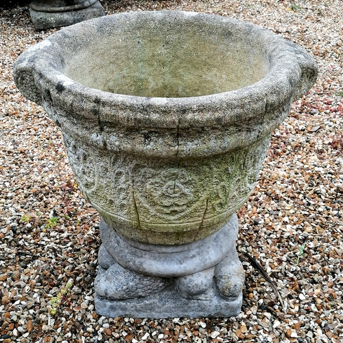 53 - Pair of circular planters on serpent detailed bases - 52cm diameter x 50cm high